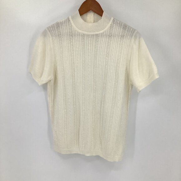 Alfred Dunner Sweaters - Vintage Alfred Dunner Large Beaded Cable Knit Short Sleeve Sweater Feminine